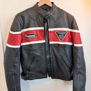 Triumph Black and Red Leather Bomber Jacket